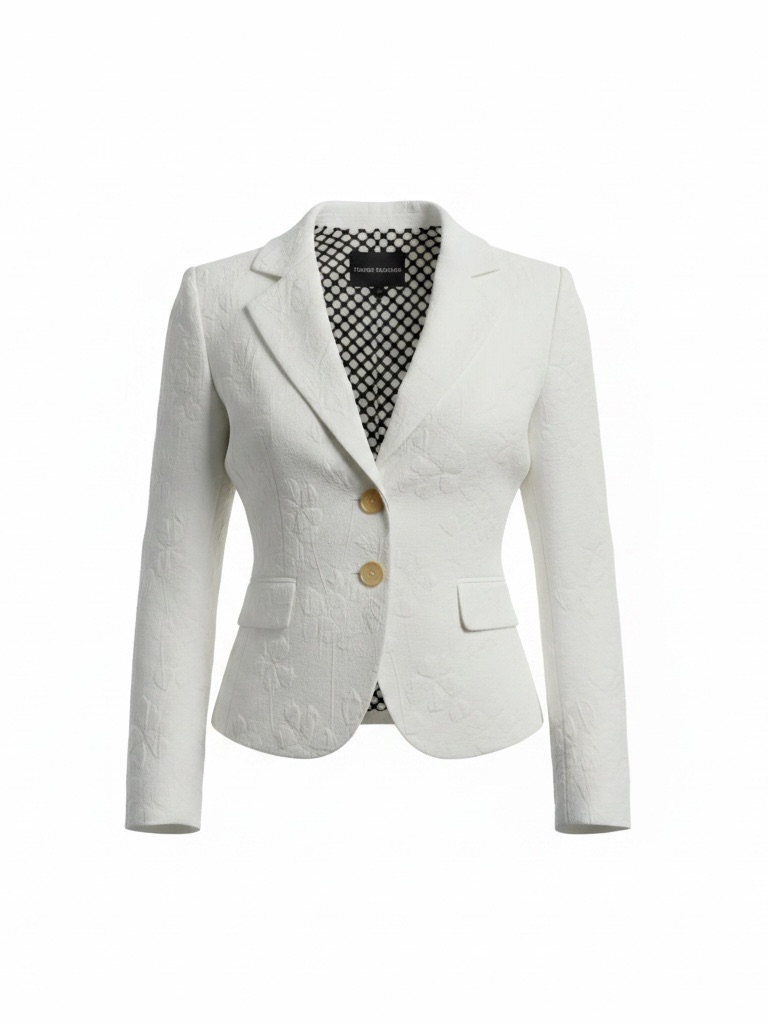 Emporio Armani Early 2000's White Floral-Textured Tailored Blazer